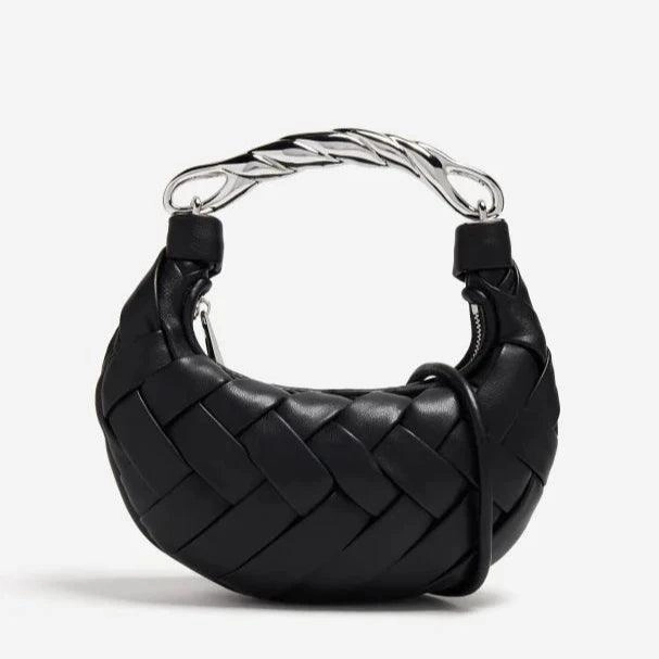 Braided Handcrafted Vegan Leather Handbag with Twisted Silver-Tone Handbag | Shoulder Bag | Party Bag Functional Use Minimal Aesthetic