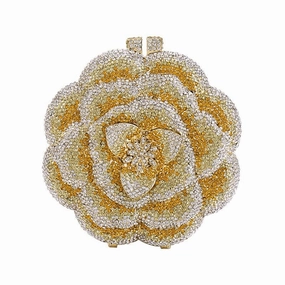 Artisan Made Bridal Wedding Clutch, Handcrafted Flower Clutch Bag Rhinestone Floral Party Bag, Floral Crystal Rhinestone Shoulder Bag, Luxury Evening Bag