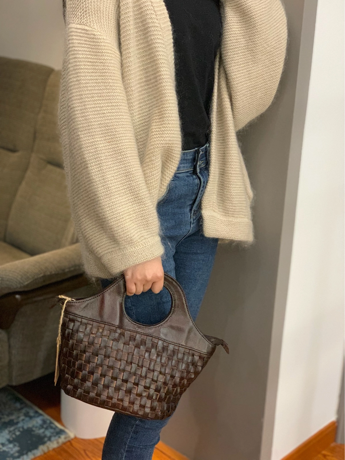 Functional Urban Bag Brown Braided Leather Womens Bucket Handbag Shoulder Bucket Bag Purse Side Bag for Ladies