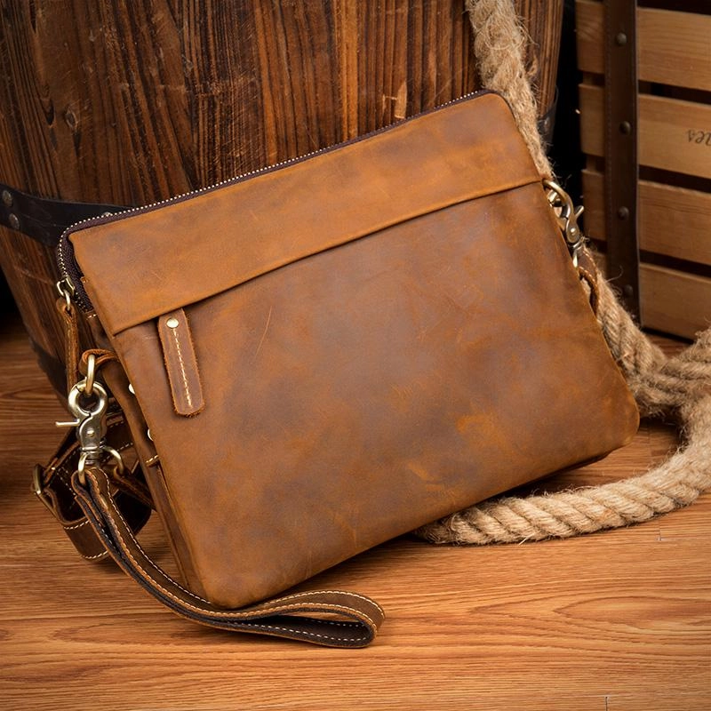 Urban Organizer Travel Performance Brown Cool Leather 10 inches Small Vertical Side Bags Brown Messenger Bags Courier Bag for Men