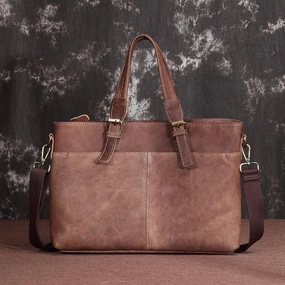 Brown Cool Leather 14 inches Light Brown Briefcase Messenger Bag Handbag Shoulder Bag For Men Outdoor Travel