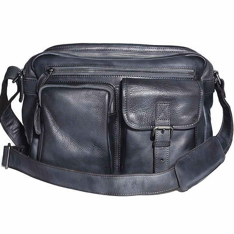 Outdoor Utility Brown Cool Leather Mens 14 inches Side Bag Gray Courier Bag Messenger Bag for Men