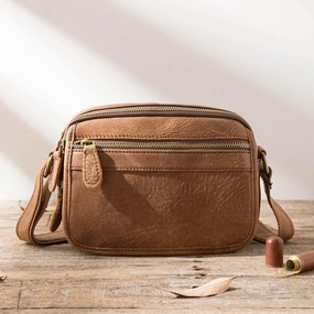 Brown Cool Leather Mens Side Bag Postman Bag Brown Small Messenger Bags Courier Bag for Men Everyday Carry