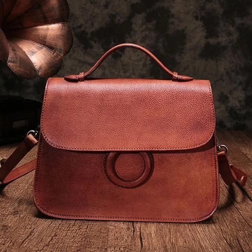 Artisan Edge Recycled fabric Brown Ladies Vintage Leather Shoulder Satchel Purse Green Handbags Structured Satchel Purse for Ladies