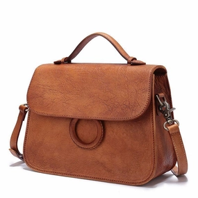 Trendy Daily Brown Ladies Vintage Leather Shoulder Satchel Purse Handbags Green Structured Satchel Purse for Ladies