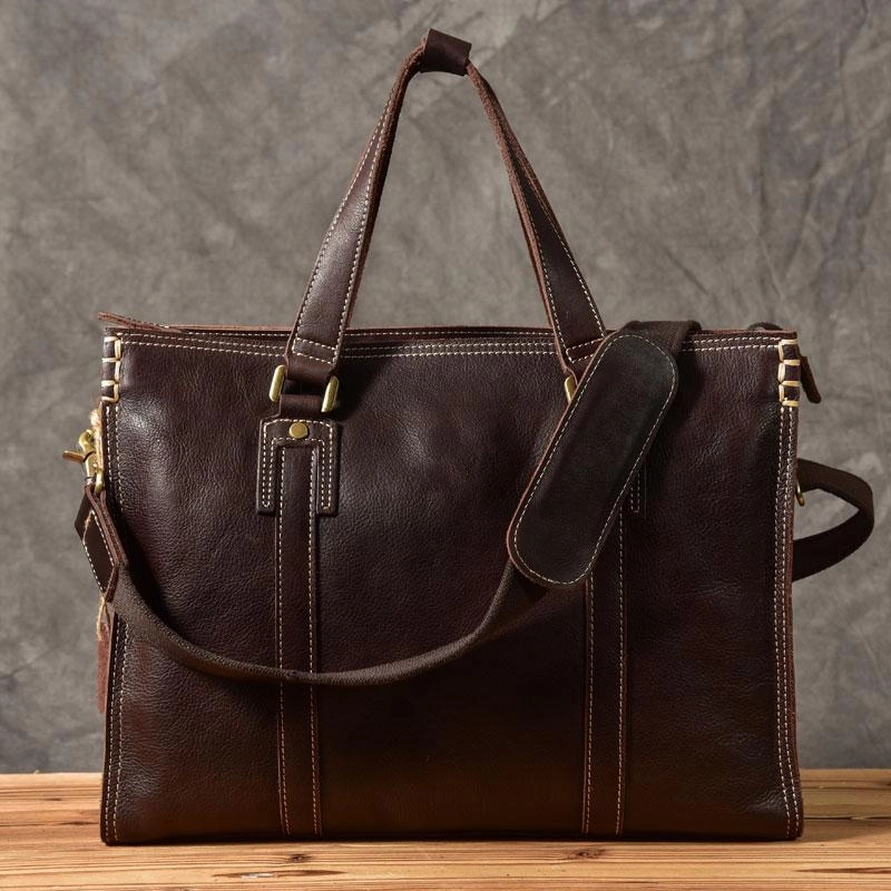 Lightweight Journey Effortless Chic Brown Leather Mens 14" Laptop Briefcase Business Messenger Bag Brown Large Handbag For Men