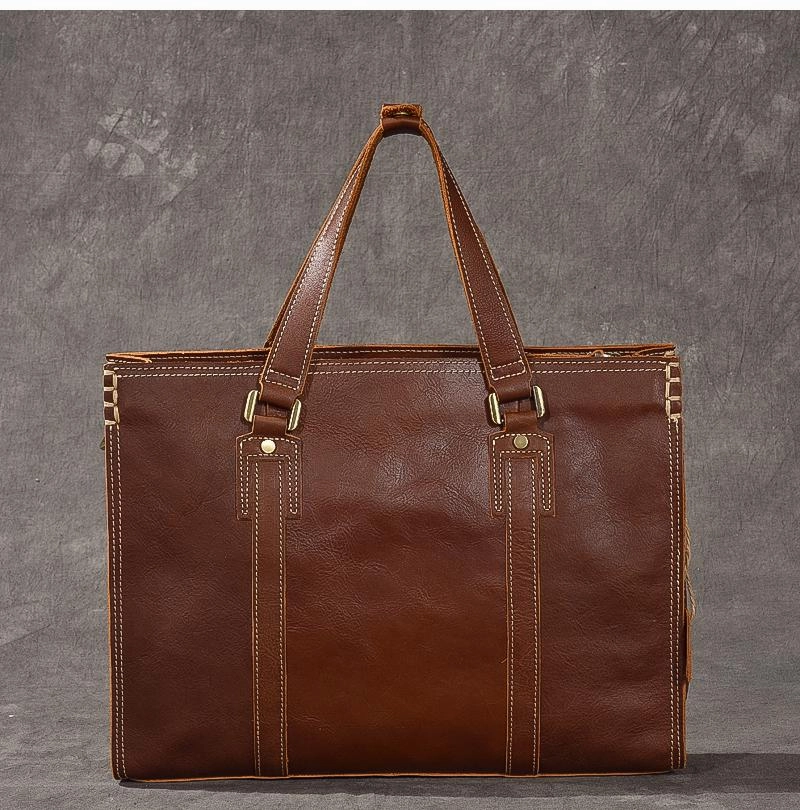 Brown Leather Mens 14" Laptop Briefcase Business Messenger Bag Brown Large Handbag For Men Minimal Gear