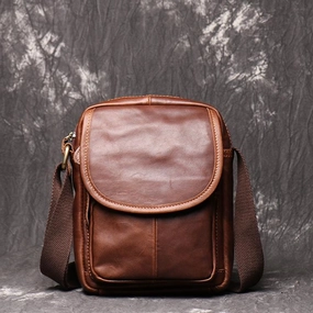 Brown LEATHER MENS Small SHOULDER BAG Vertical SIDE BAG Casual COURIER BAG Ipad MESSENGER BAG FOR MEN Weekend Escape