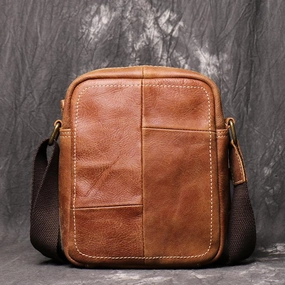 Compact Solution Brown Leather Vertical Messenger Bag Men's Small Side Bag Mini Phone Bag Courier Bag For Men