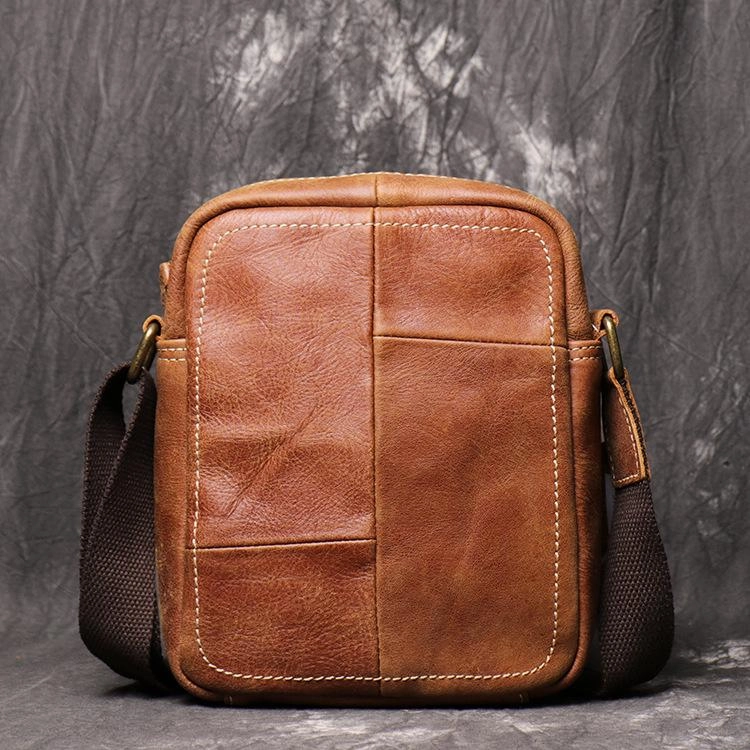 Compact Solution Brown Leather Vertical Messenger Bag Men's Small Side Bag Mini Phone Bag Courier Bag For Men