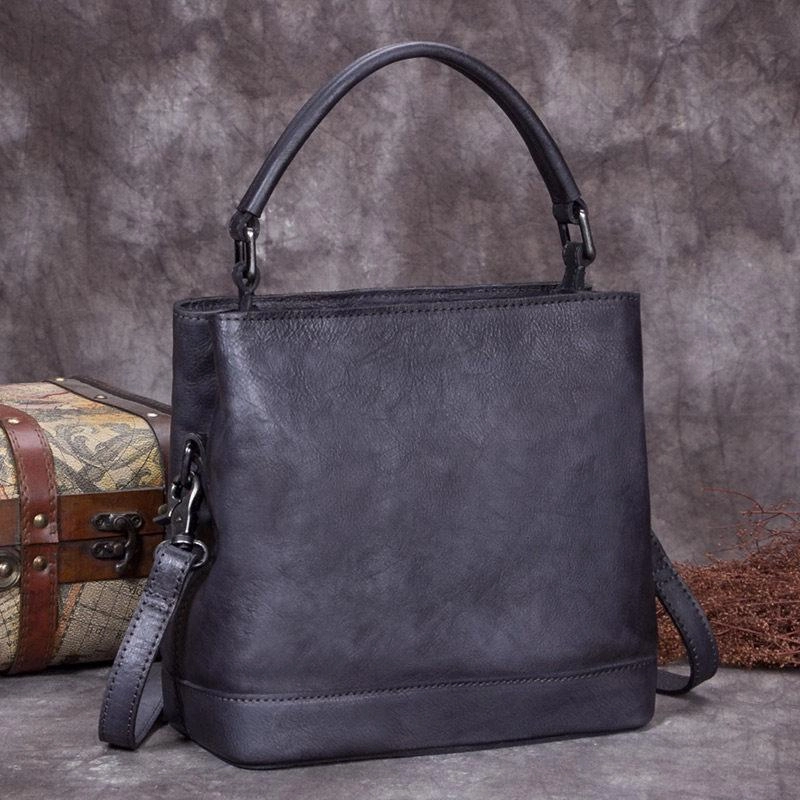 Brown Leather Womens Handbag Bucket Shoulder Bag Red Leather Barrel Blue Handbag for Ladies Stylish Essential Day Tripper