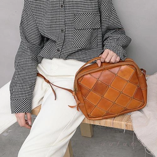Timeless Accessory Versatile Carry Brown Mosaic Womens Genuine Leather Shoulder Bag Handbag Bag Vintage Side Bag for Ladies