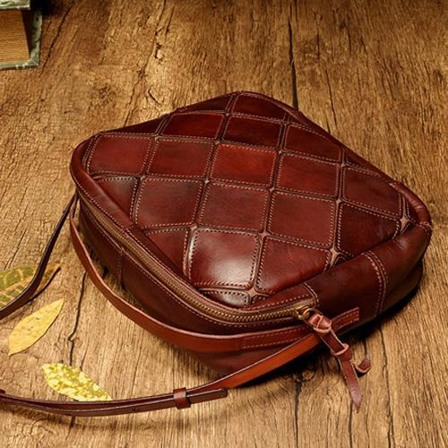Classic Craft Luxury Mood Brown Mosaic Womens Genuine Leather Shoulder Bag Handbag Bag Vintage Side Bag for Ladies