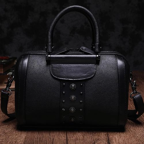 Brown Vintage Womens Leather Boston Handbag Purse Black Side Bag Boston Purse for Ladies Casual Elegance Winter Look