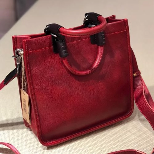 Quality Stitch Brown Womens Vintage Leather Square Handbag Purse Black Crossbody Purse for Ladies