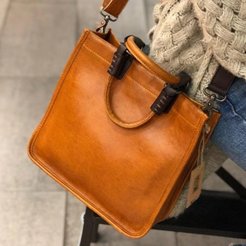 Classic Texture Casual Weekend Brown Womens Vintage Leather Square Handbag Purse Black Crossbody Purse for Ladies