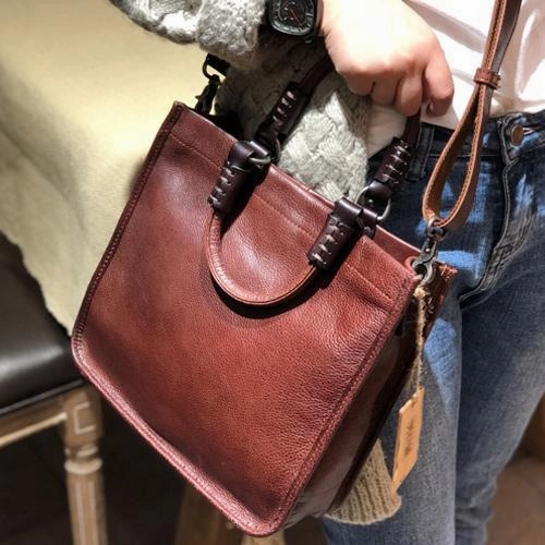 Brown Womens Vintage Leather Square Handbag Purse Black Crossbody Purse for Ladies Practical Option
