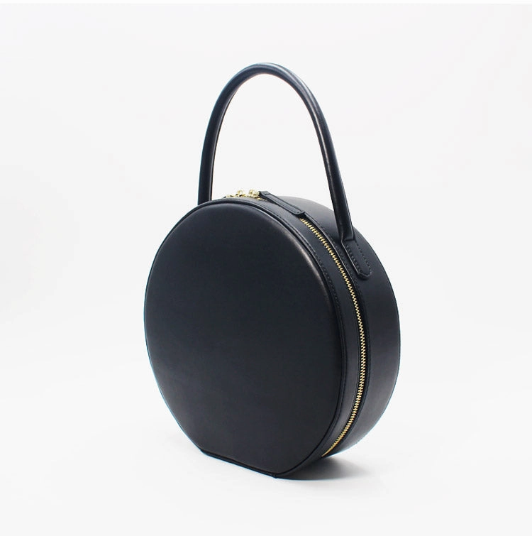 Black Leather circle Purse handbag bag for women leather purse shopper bag Stylish Essential
