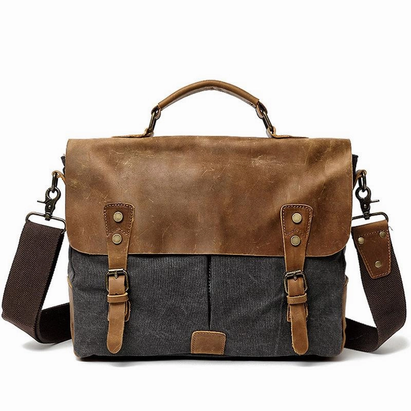 Minimalist Travel Daily Travel Waxed Canvas Leather Mens Casual Briefcase Computer Bag 14'' Messenger Bag For Men
