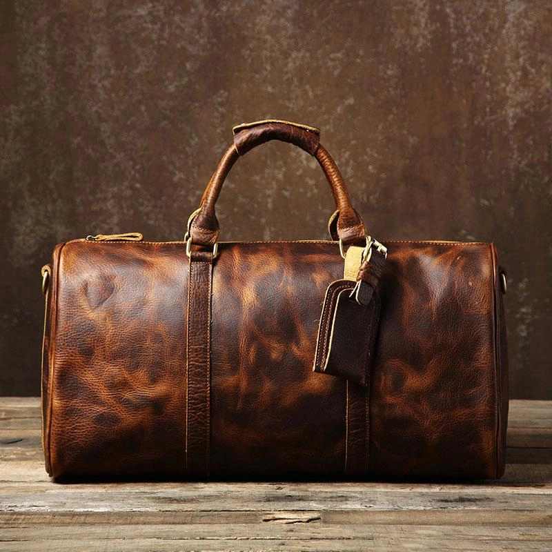 office commute Rugged Construction Genuine Leather Mens Large Camel Travel Bag Cool Duffle Bag Shoulder Bag Weekender Bag for Men