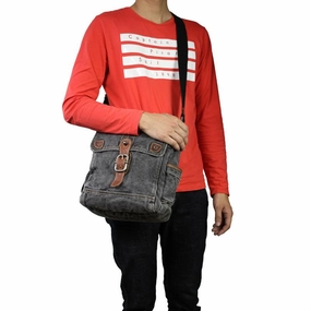 Canvas Black Mens 10 inches Small Vertical Postman Bag Messenger Bag Courier Bag For Men Chic Accessory Comfort Accessory