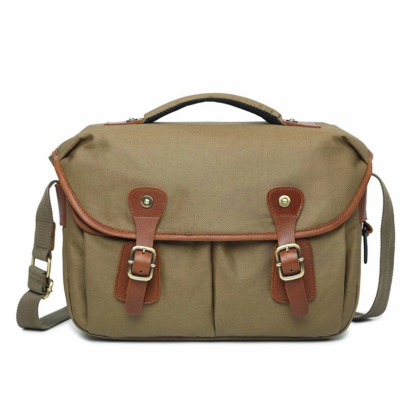 Urban Comfort Canvas Leather Mens 14'' Waterproof Army Green CANON CAMERA Khaki Messenger Bag NIKON CAMERA Side BAG DSLR CAMERA BAG