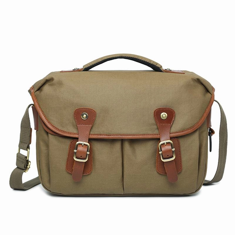 Daily Utility Comfort Carry Canvas Leather Mens 14'' Waterproof Army Green CANON CAMERA Khaki Messenger Bag NIKON CAMERA Side BAG DSLR CAMERA BAG