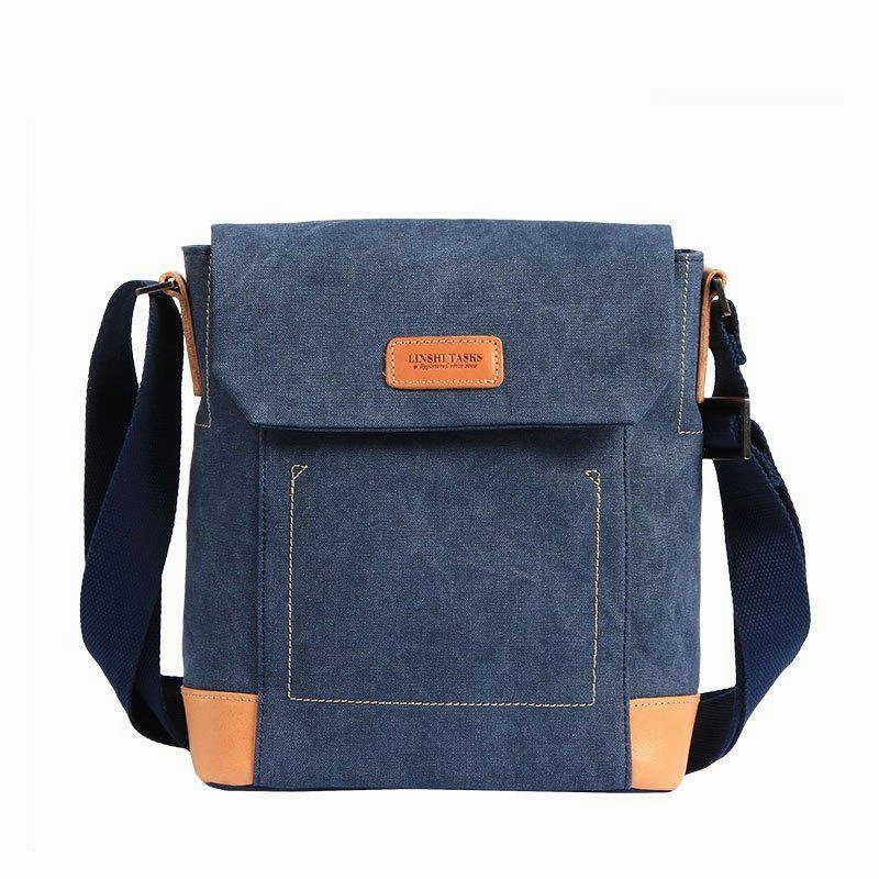 Canvas Leather Mens Vertical Side Bag Small Messenger Bags Khaki Canvas Courier Bags for Men Timeless Function