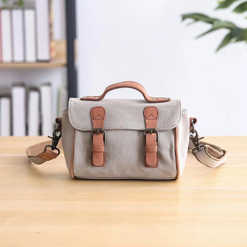 Everyday Carry Trendy Look Canvas Leather Womens Green handbag Side Bag Khaki Messenger Bag Small Shoulder Bag For Men