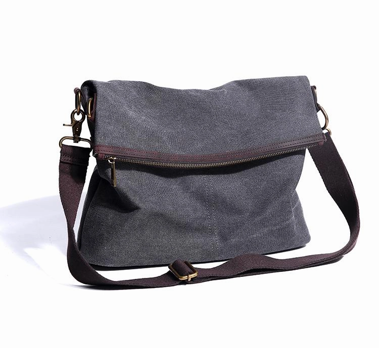 Durable Performance Canvas Mens 13???? Side Bag Courier Bag Gray Postman Bag Messenger Bag for Men