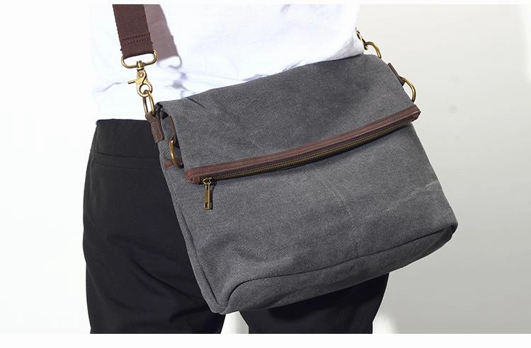 Compact Organizer Street Fashion Canvas Mens 13???? Side Bag Courier Bag Gray Postman Bag Messenger Bag for Men