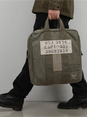 Canvas Mens Pilot Handbag Army Green Canvas WWII Bag Canvas Army Vertical Weekender Bag Travel Bag for Men Built In Lock Crowd Ready