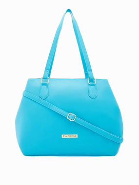 Caprese Augustina Medium Bluish Green Tote Bag Lightweight Look Smooth Design