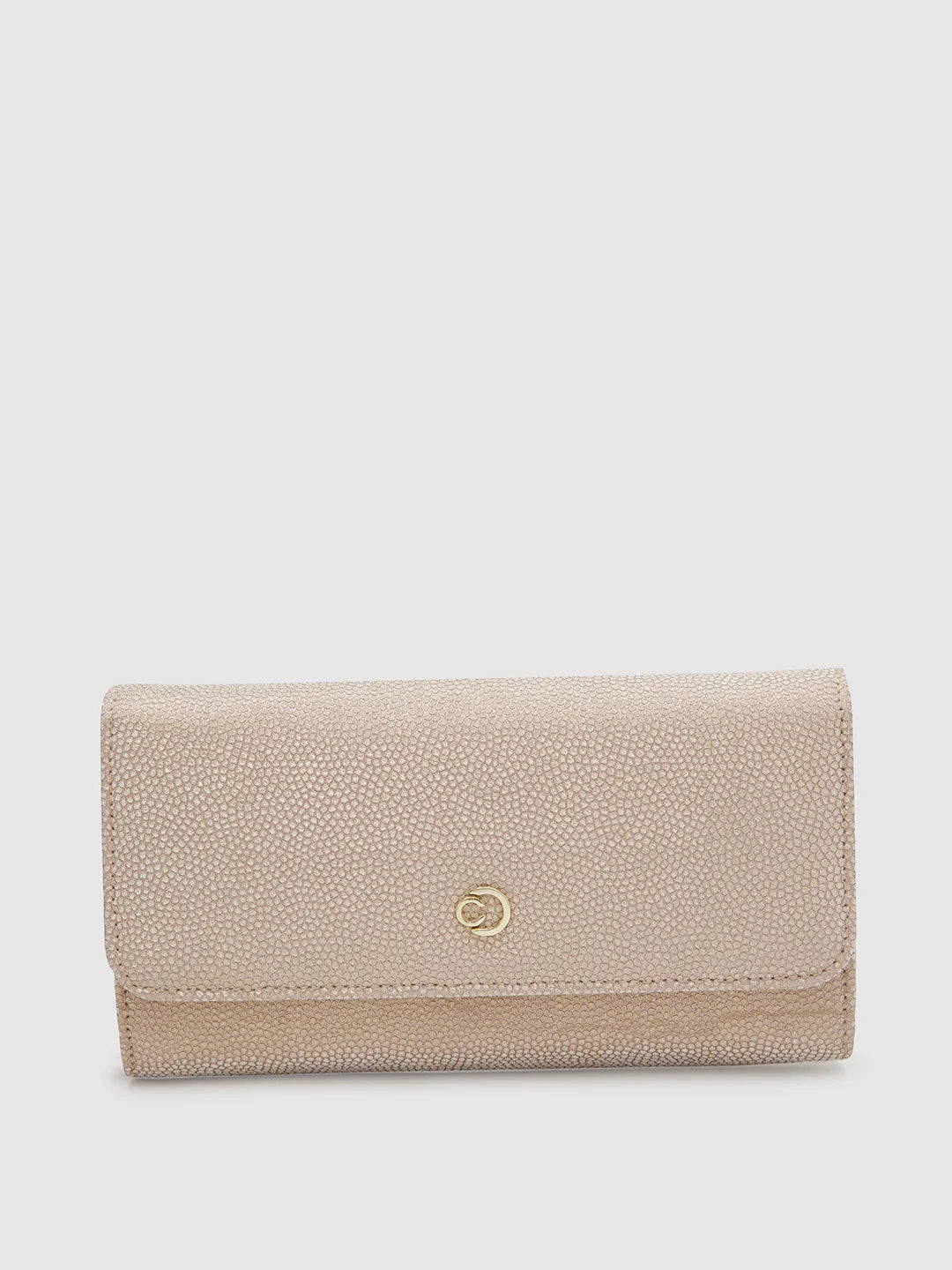 Caprese Betty Large Light Gold Flapover Clutch Secure fit