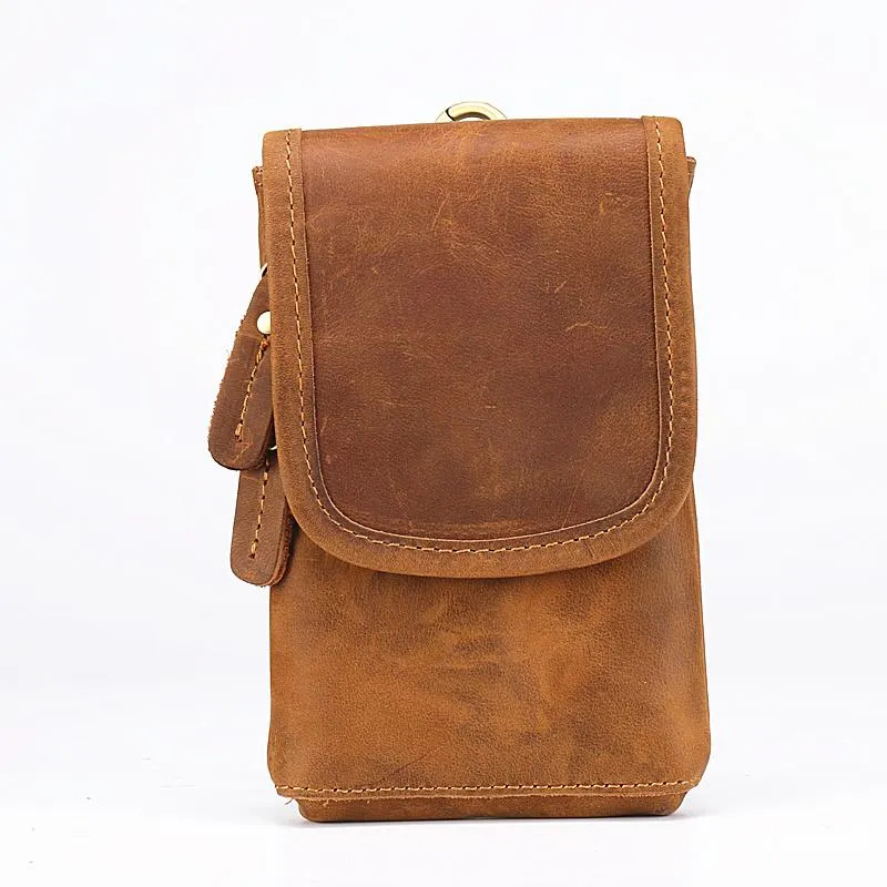 Casual  Brown Leather Cell Phone HOLSTER Belt Pouch for Men Waist Bags BELT BAG For Men Elegant Modernism Everyday Essential