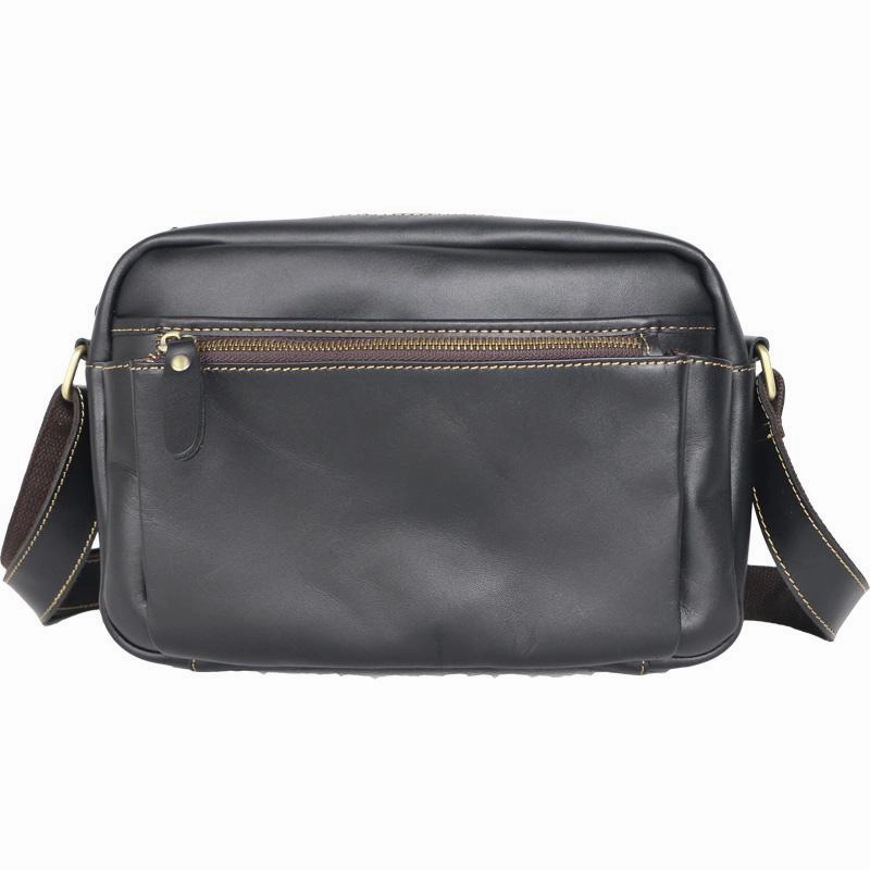 Casual Black Leather Mens Small Courier Bags Messenger Bag Brown Postman Bags For Men Portable Travel Lightweight Carry