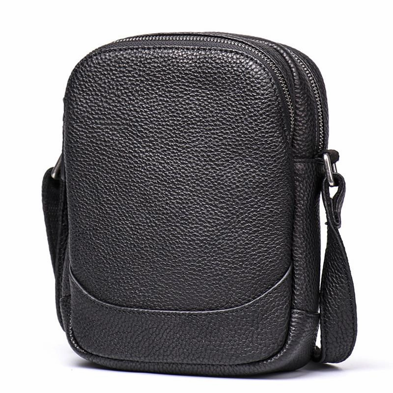 Casual Black Leather Mens Small Shoulder Bag Small Side Bag Messenger Bag For Men Simple Carry