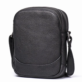 Casual Black Leather Mens Small Shoulder Bag Small Side Bag Messenger Bag For Men Simple Carry