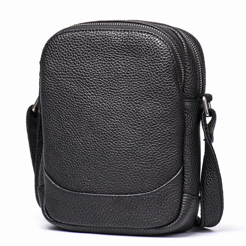 Casual Black Leather Mens Small Shoulder Bag Small Side Bag Messenger Bag For Men Comfort Style