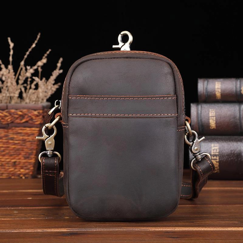 Casual Brown Leather Belt Pouch Mini Messenger Bag Men's Small Side Bag Phone Holster For Men Compact Carry Urban Essential