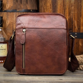 Urban Functionality Everyday Reliability Casual Brown Leather Courier Bag 10 inches Vertical Small Messenger Bags Postman Bag for Men