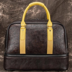 Casual Brown Leather Men Business Weekender Bags Handbag With Shoes Storage Travel Bags Overnight Bags For Men Family outing