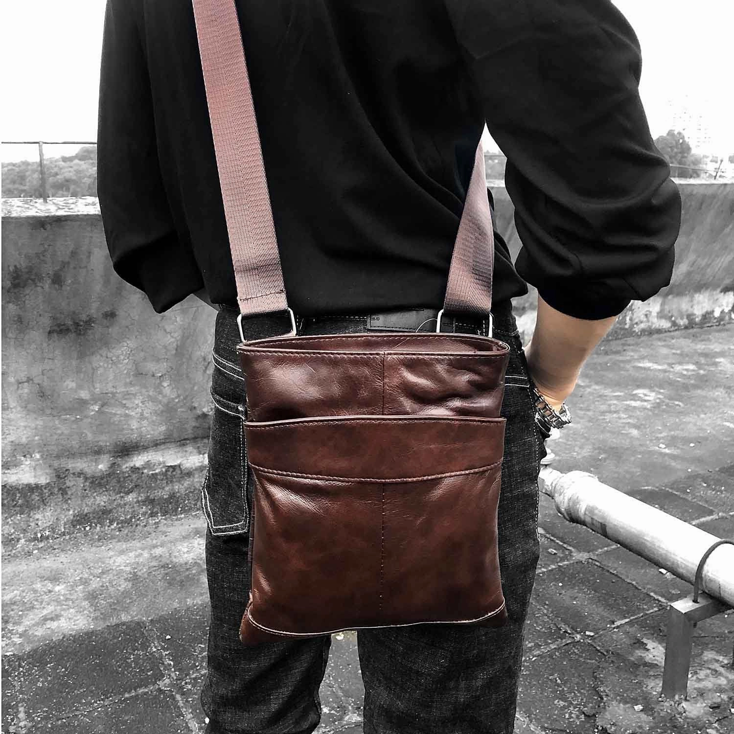 Water Resistant Compact Storage Casual Brown LEATHER MENS SMALL VERTICAL Postman BAG Brown SIDE BAGS Cool COURIER BAG MESSENGER BAG FOR MEN