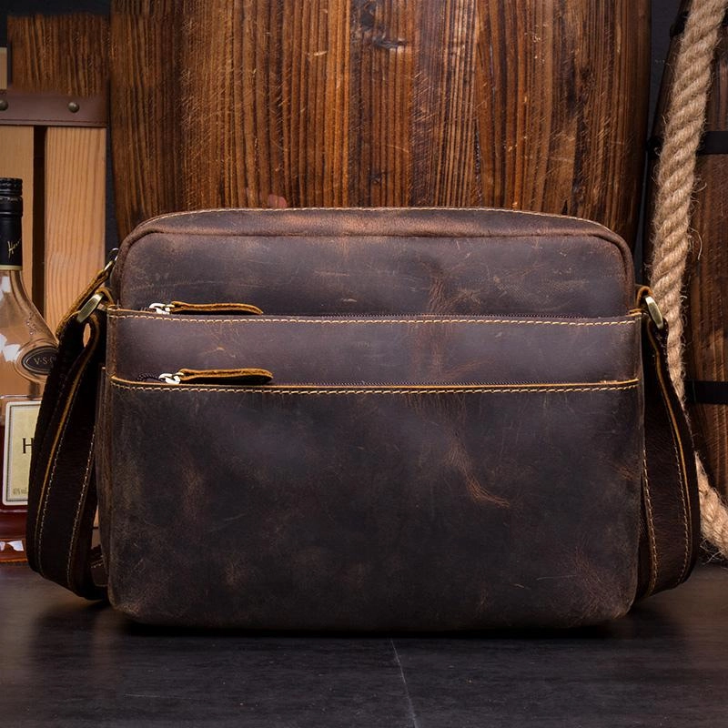 Casual Coffee Leather 10 inches Small Courier Bag Messenger Bags Postman Bags for Men Refined Look Daily Organizer