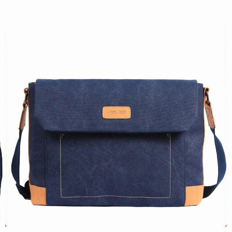 Work Travel Canvas Leather Mens Khaki Side Bag Messenger Bag Khaki Canvas Courier Bag for Men