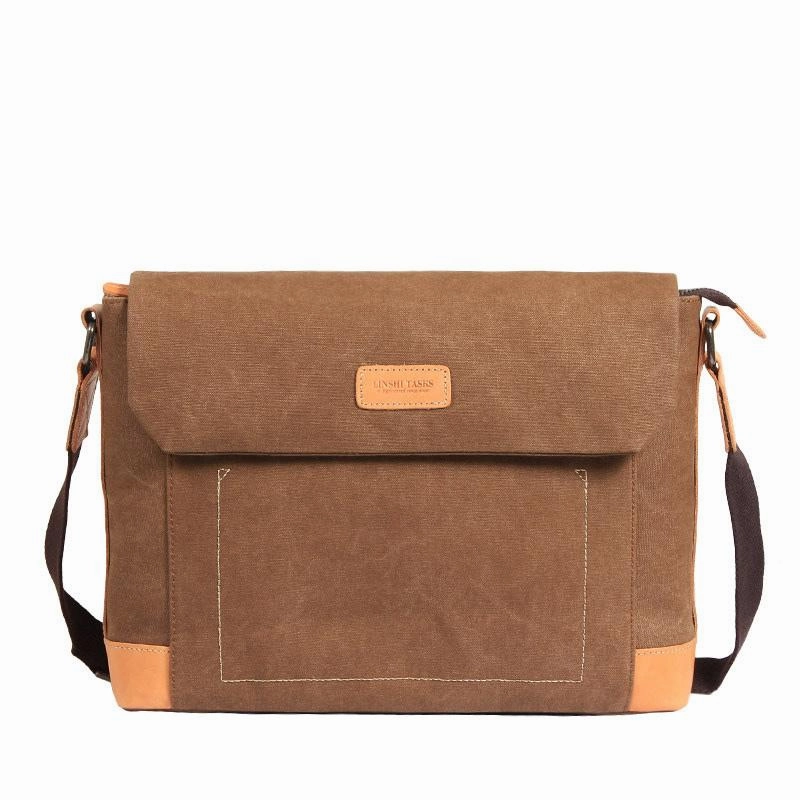 Urban Adventure Gear Daily Carry Canvas Leather Mens Khaki Side Bag Messenger Bag Khaki Canvas Courier Bag for Men