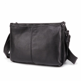 Comfort Journey Casual Fashion Black Leather Men's Side Bag Courier Bag Black Vertical Messenger Bag For Men