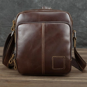 Casual Leather Brown Mens Vintage Small Side Bag Vertical Messenger Bag Shoulder Bags For Men Modern Journey Utility Focus