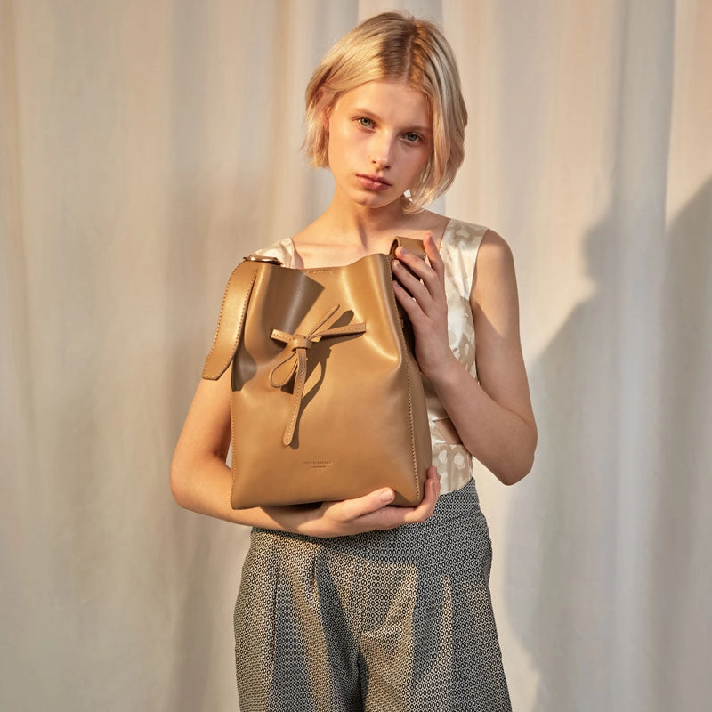 Stylish Leather Brown Womens Bucket Purse Crossbody Bag Barrel Shoulder Bag for Women Office Style