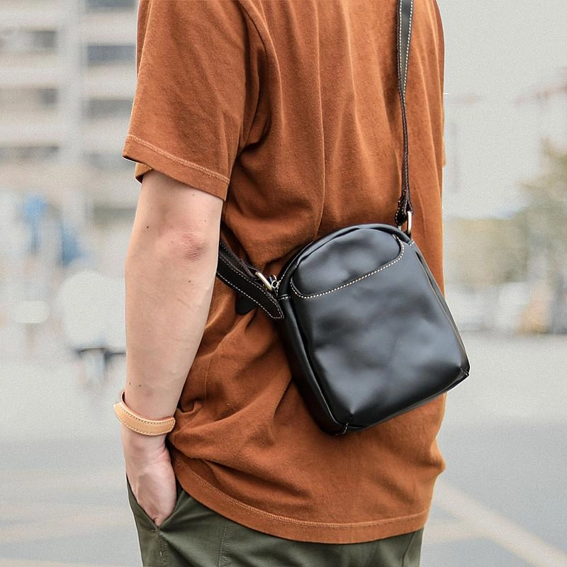 Minimalist Organizer Black Leather Mens Casual Mini Phone Bags Messenger Bags Amber Postman Bag For Men